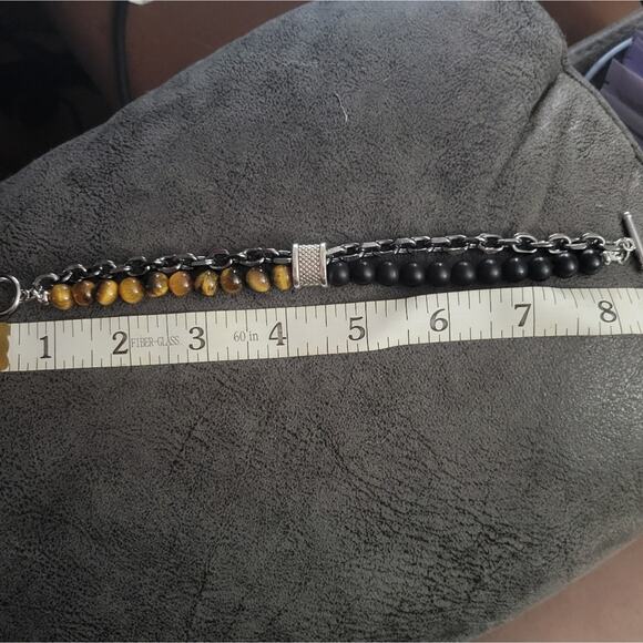 Tigers eye and onyx layered chain and gemstone beaded bracelet - Picture 3 of 3